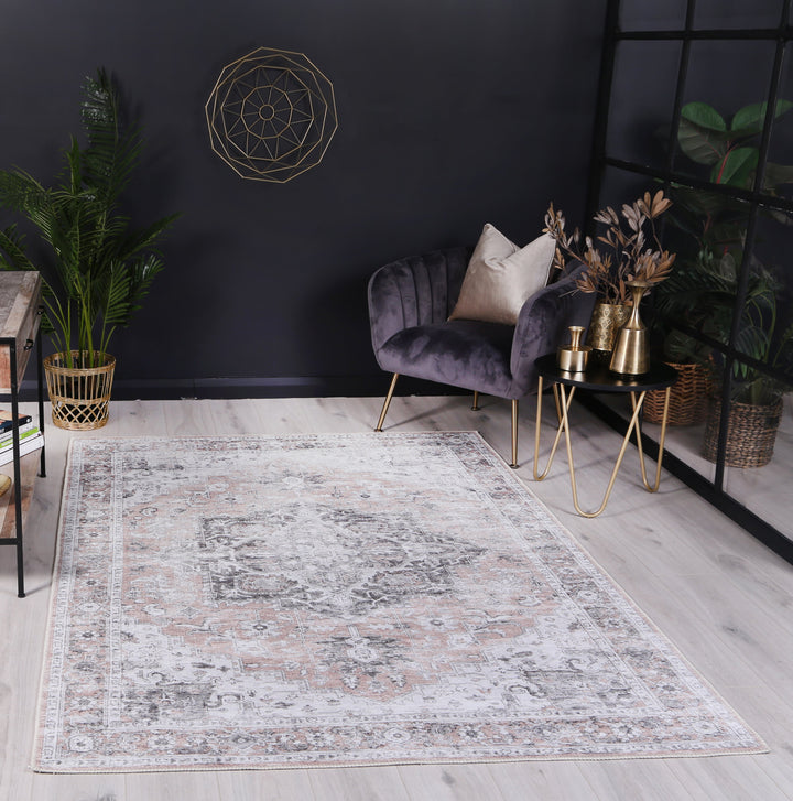 Distressed Vintage Cezanne Blush Washable Rug - VITAL 3082-11