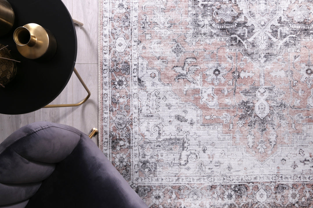 Distressed Vintage Cezanne Blush Washable Rug - VITAL 3082-11