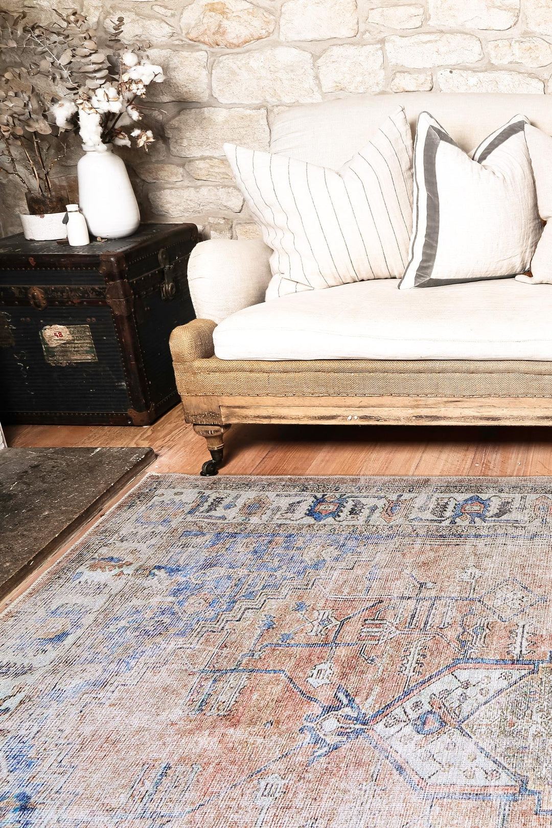 Pissarro Terracotta Blue Washable Rug - VITAL 3163-00