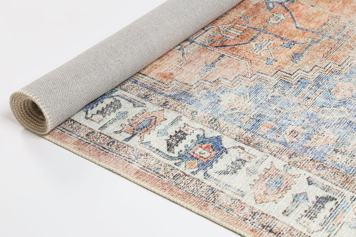 Pissarro Terracotta Blue Washable Rug - VITAL 3163-00