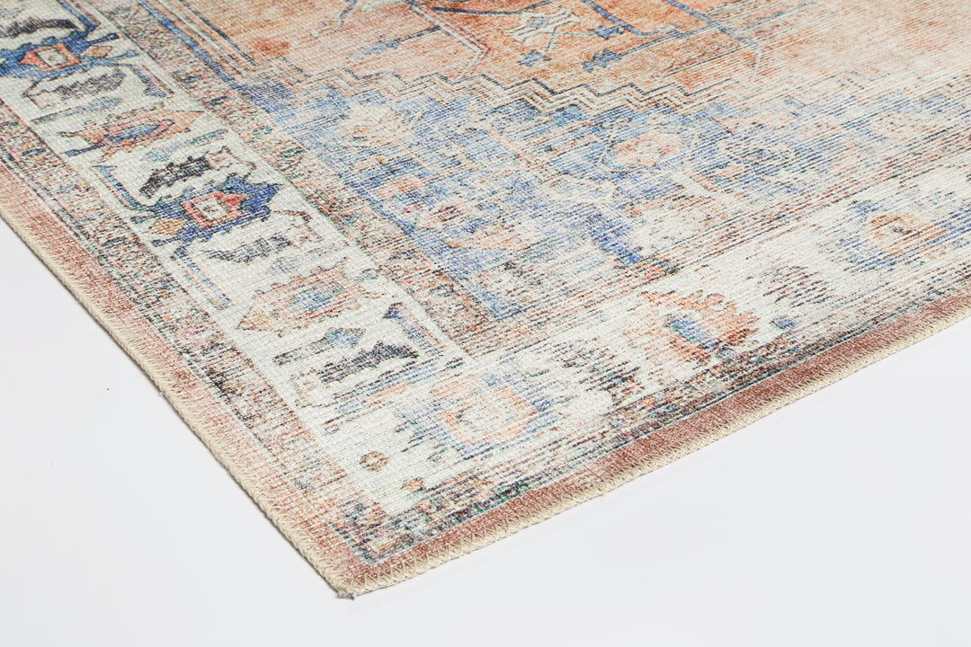 Pissarro Terracotta Blue Washable Rug - VITAL 3163-00