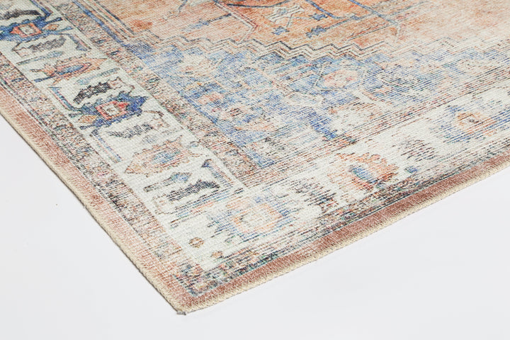 Pissarro Terracotta Blue Washable Rug - VITAL 3163-00