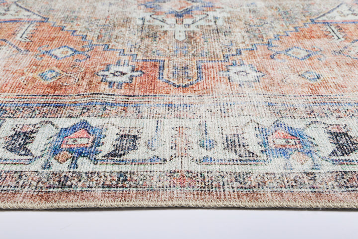 Pissarro Terracotta Blue Washable Rug - VITAL 3163-00