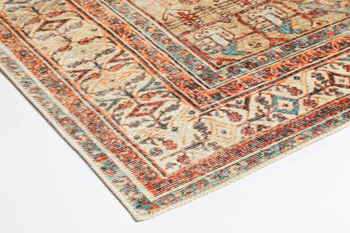 Distressed Louvre Rustic Blue Washable Rug - VITAL 3181-00