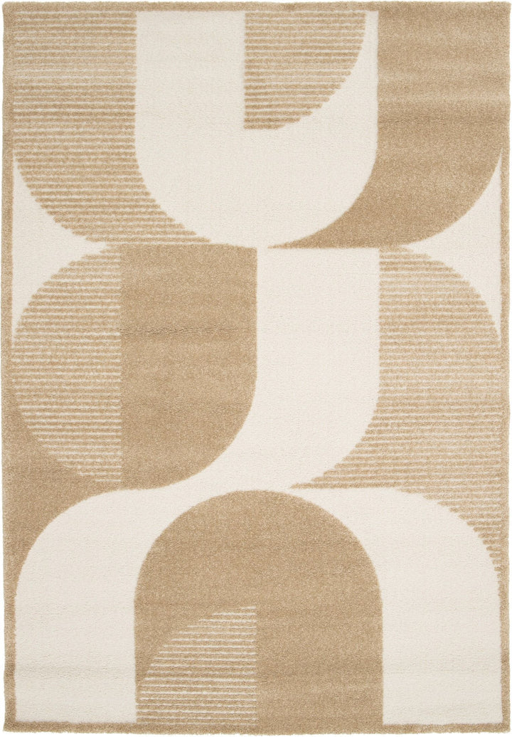 Full view geometric beige rug.