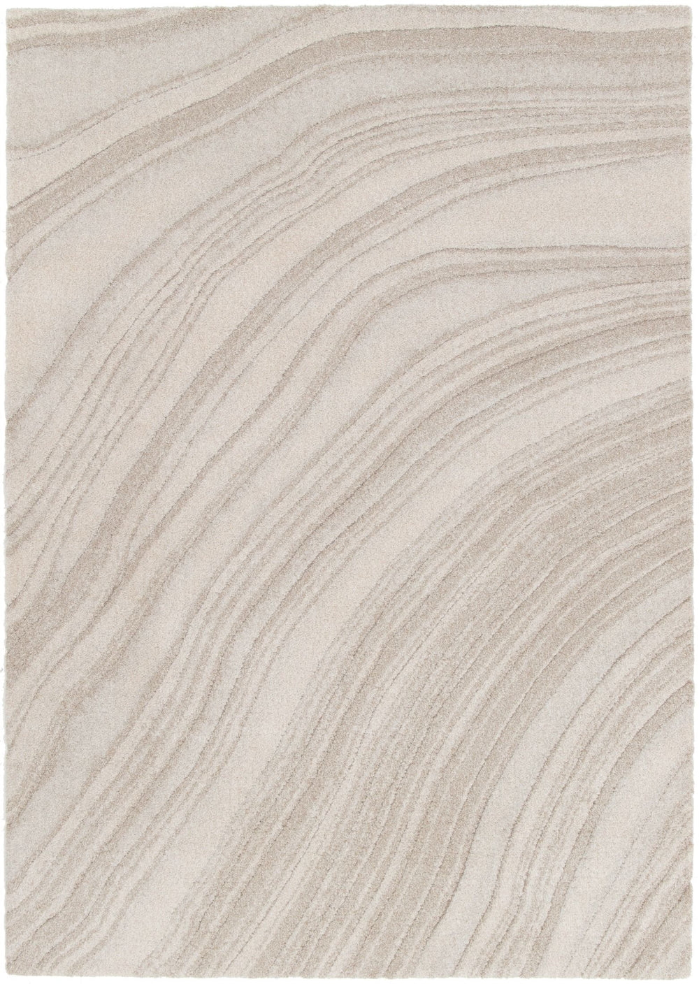 Top-down view of beige rug showing light flowing lines.