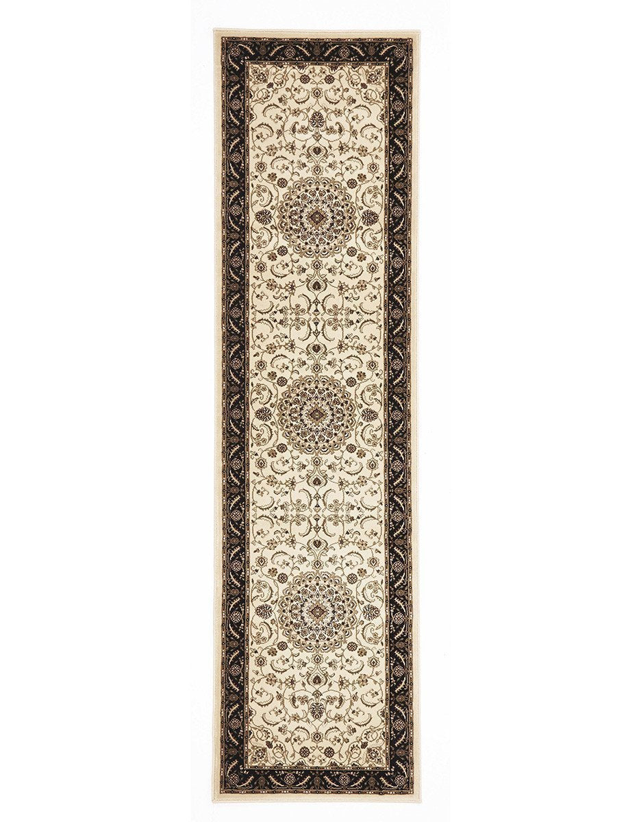 Sydney Collection Medallion Rug Ivory With Black Border