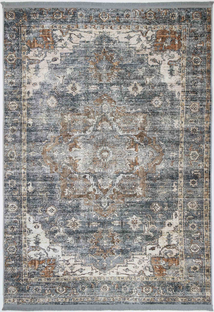 Distressed Vintage Cezanne Rabbit Gray Inca Gold Area Rug - VITAL 2244-04 (with fringe)