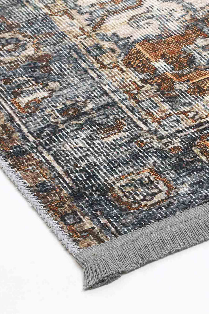 Distressed Vintage Cezanne Rabbit Gray Inca Gold Area Rug - VITAL 2244-04 (with fringe)