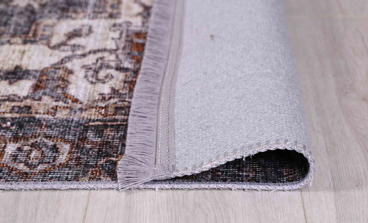 Distressed Vintage Cezanne Rabbit Gray Inca Gold Area Rug - VITAL 2244-04 (with fringe)