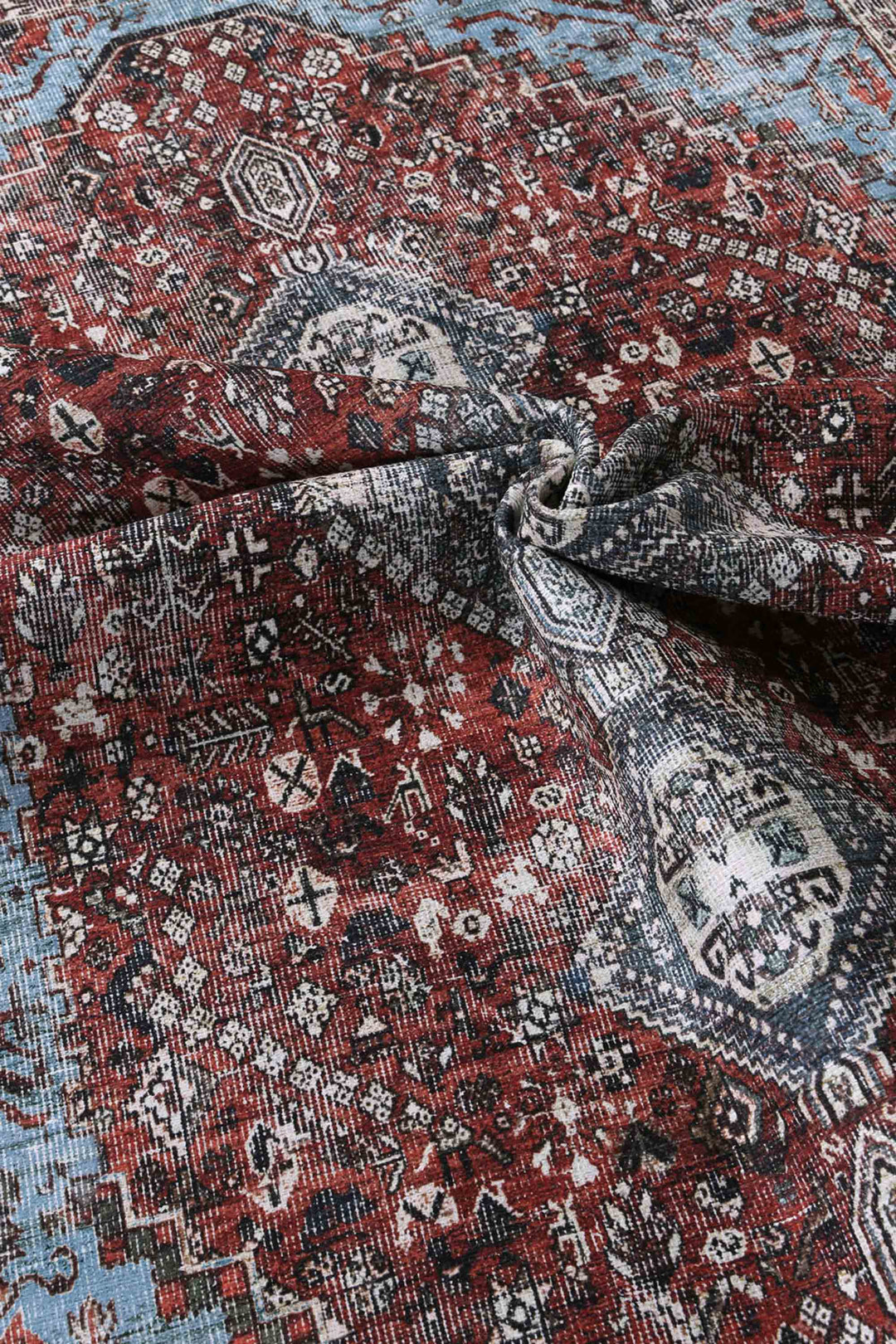 Loane Distressed Vintage Ruby & Sky Blue Rug - VITAL 2923-00 (with fringe)