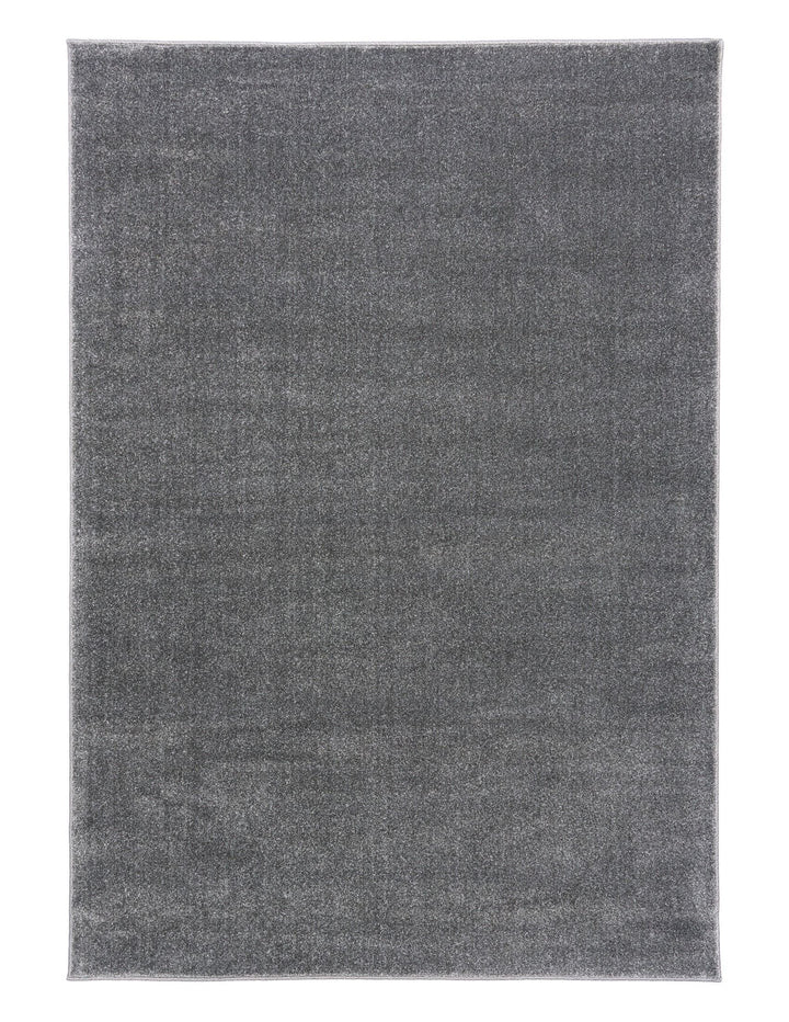 Grey area rug displayed flat against a white background.