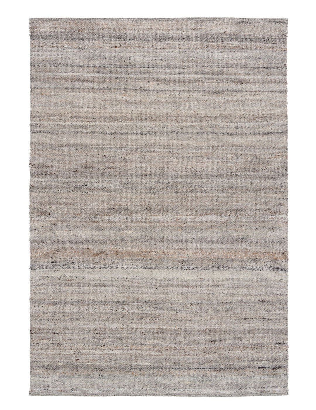 Full view of dark grey textured rug with horizontal weave pattern.