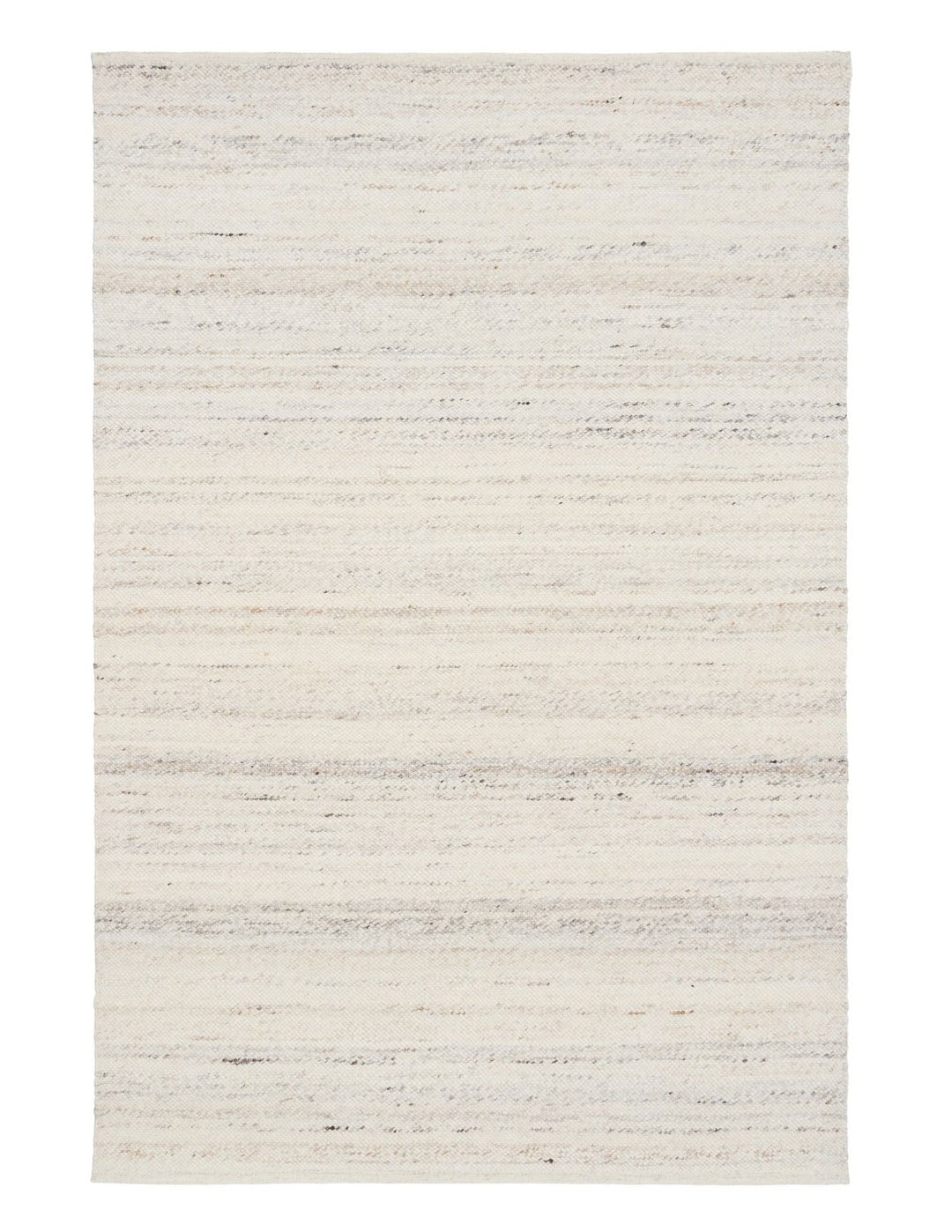 Full view of ivory handwoven rug with subtle grey and beige tones.