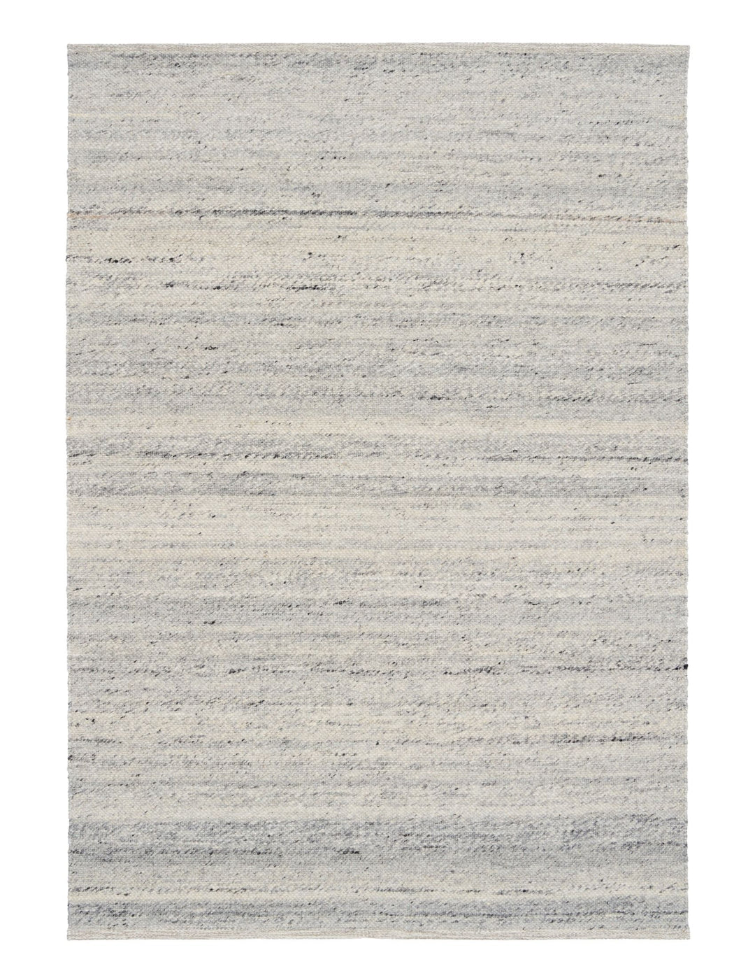 Rectangular silver rug with subtle gradient design displayed flat on the floor.