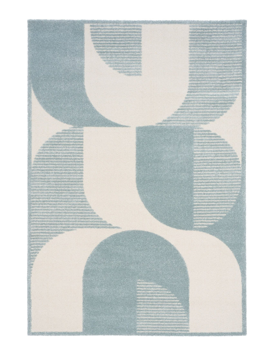 Blue and cream geometric patterned rug.