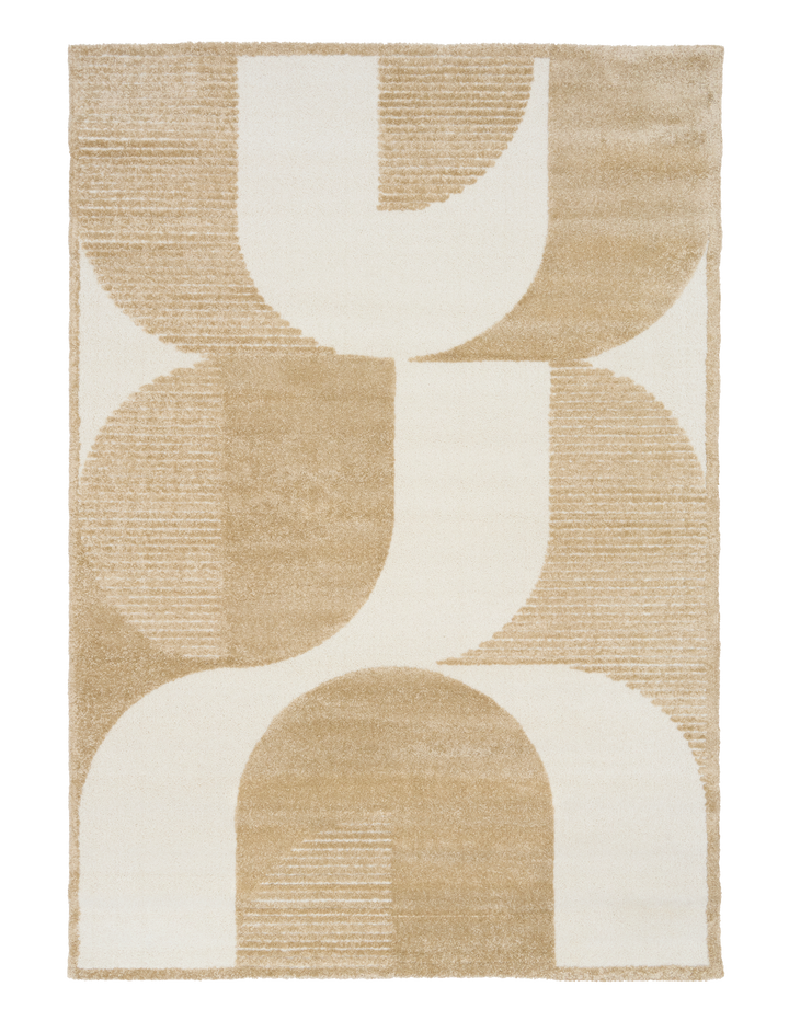 Beige and white geometric rug.