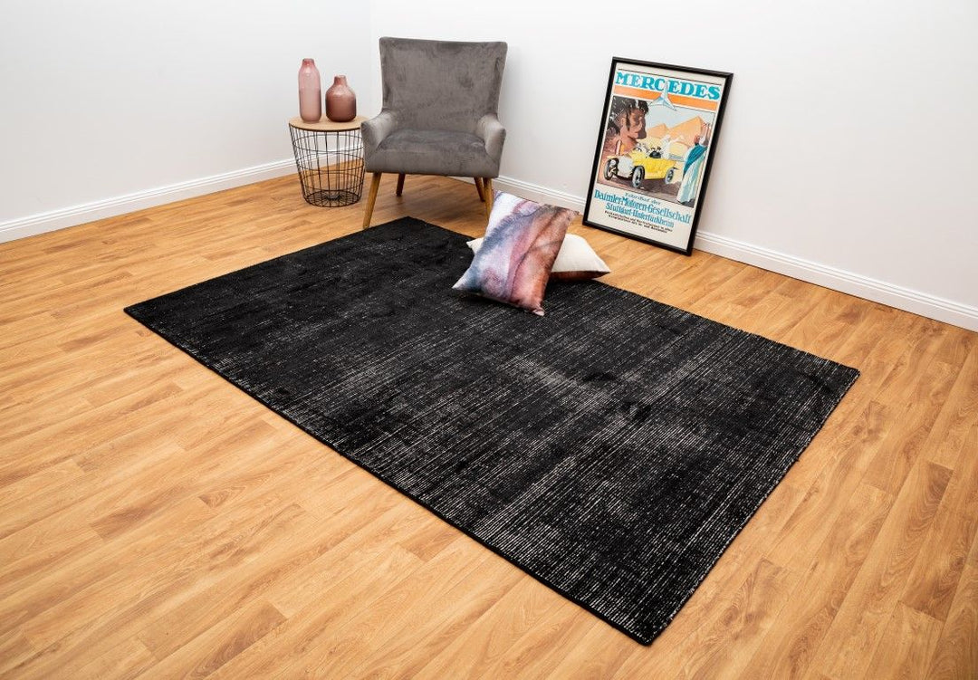 HAMPTON BLACK WHITE RUG Wool Viscose Rug
