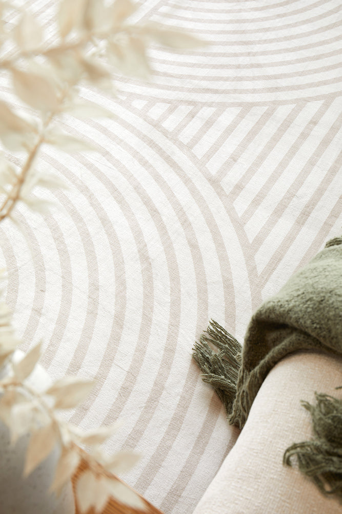 Washable rug in a modern Australian living room, showing low-profile design suitable for homes with kids and pets