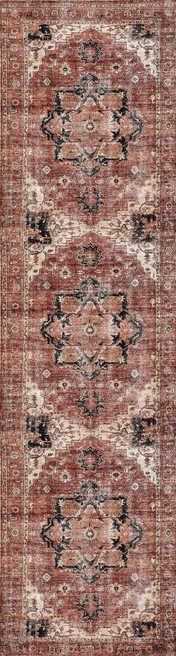 Distressed Vintage Cezanne Terracotta Runner - VITAL 2244-01