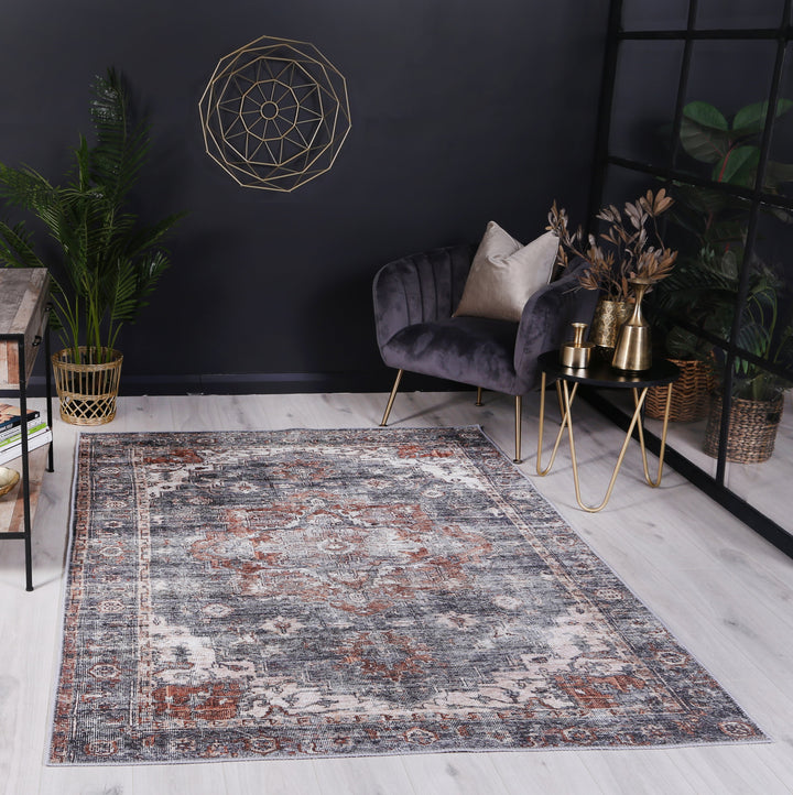 Distressed Vintage Cezanne Rabbit Gray Inca Gold Area Rug - VITAL 2244-04