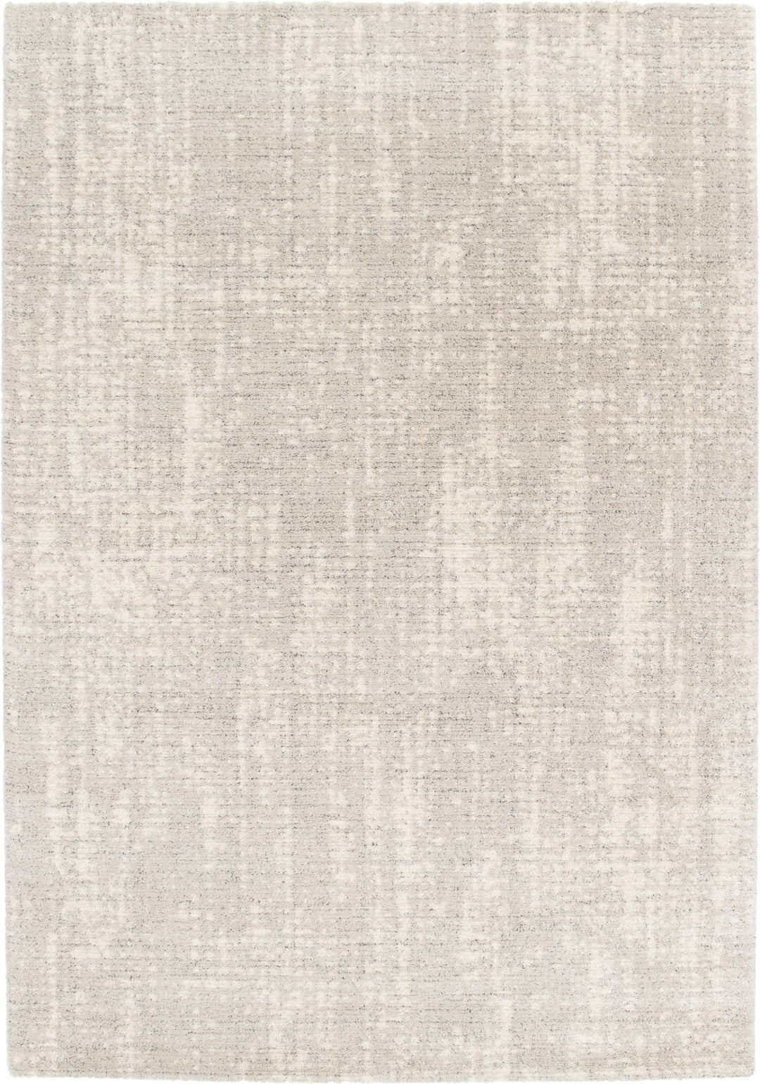 Top-down view of a rectangular beige rug.