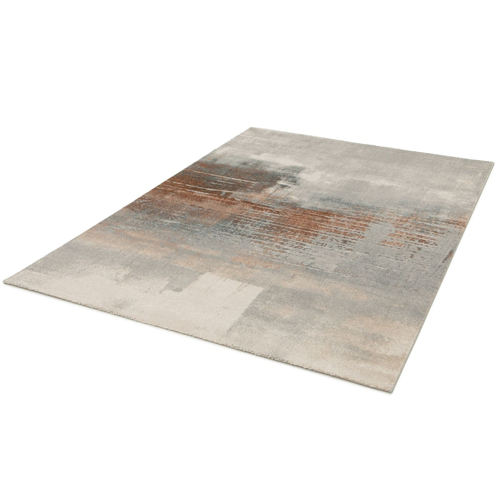 Modern abstract rug in grey and rust colors.