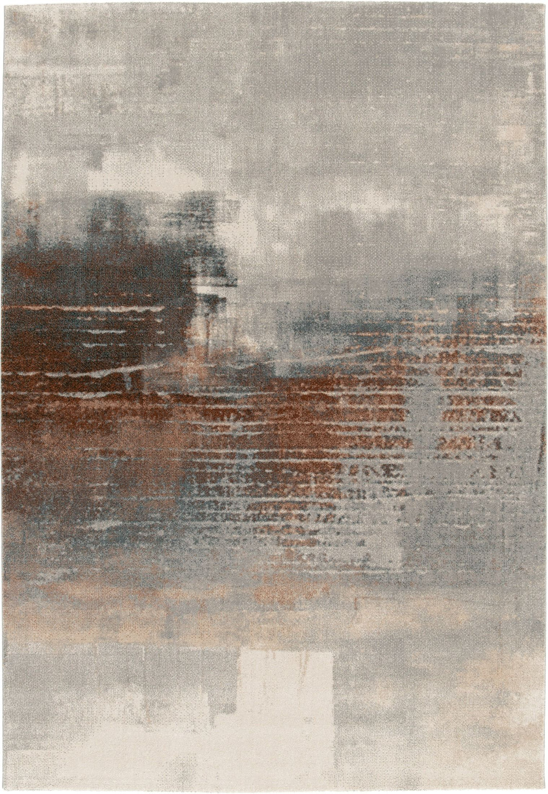 Top-down view of patterned abstract rug.
