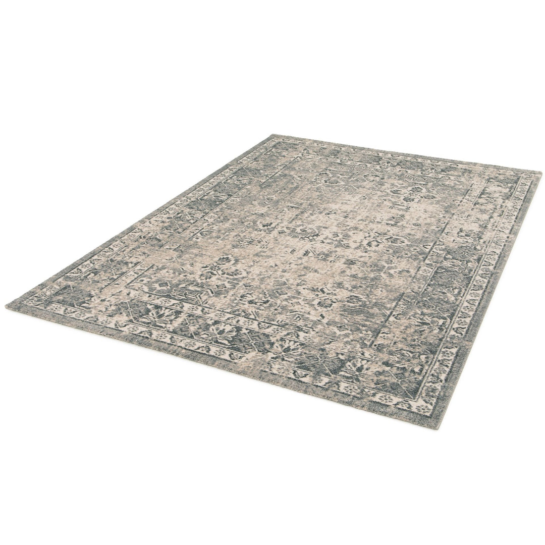 Full view of a large patterned area rug.