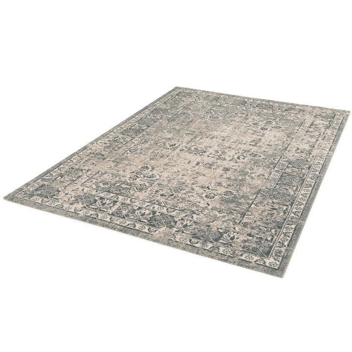 Full view of a large patterned area rug.