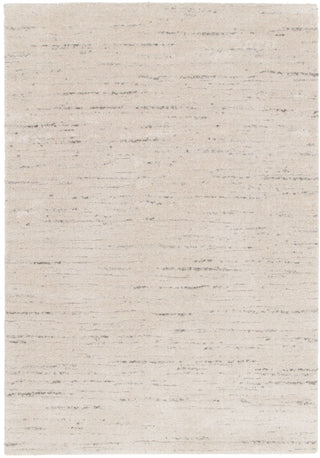 Top-down view of rectangular cream rug with grey streaks.