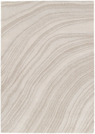 Top-down view of beige rug showing light flowing lines.