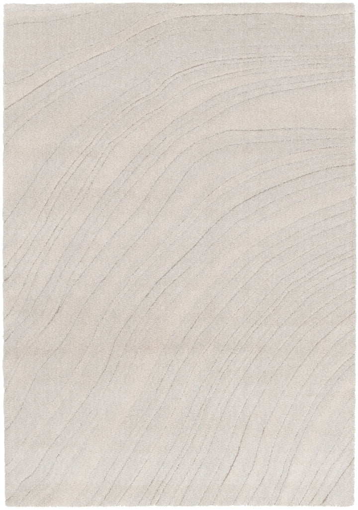 Top-down view of rectangular cream rug with light texture.