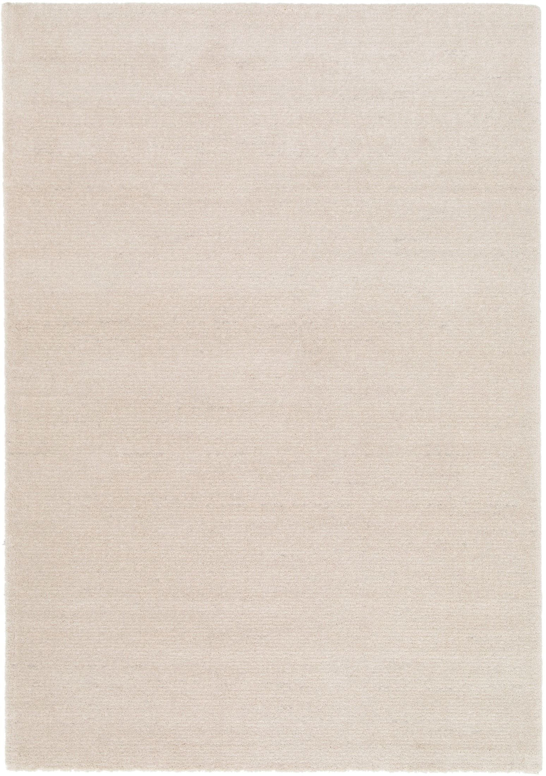 Flat view of a beige area rug with a smooth finish.