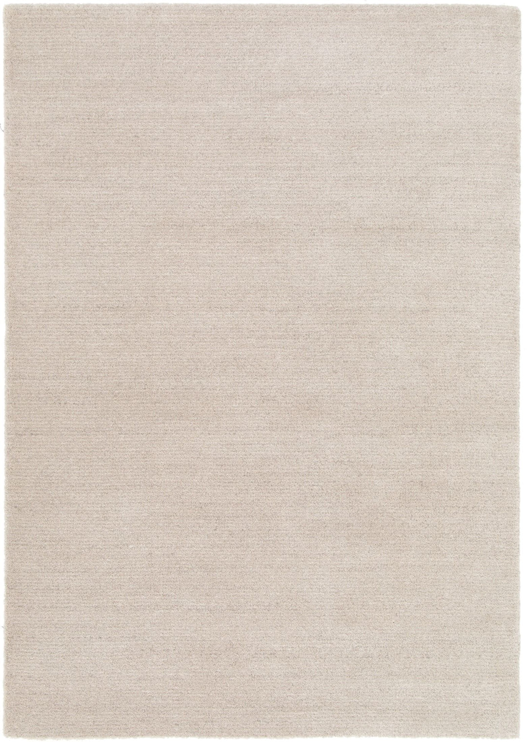 Full top view of a plain light beige rug.