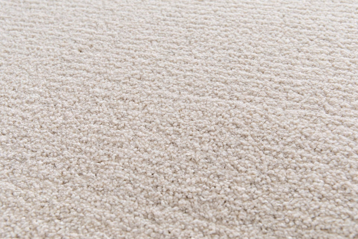 Close-up showing the soft pile texture of a beige rug.