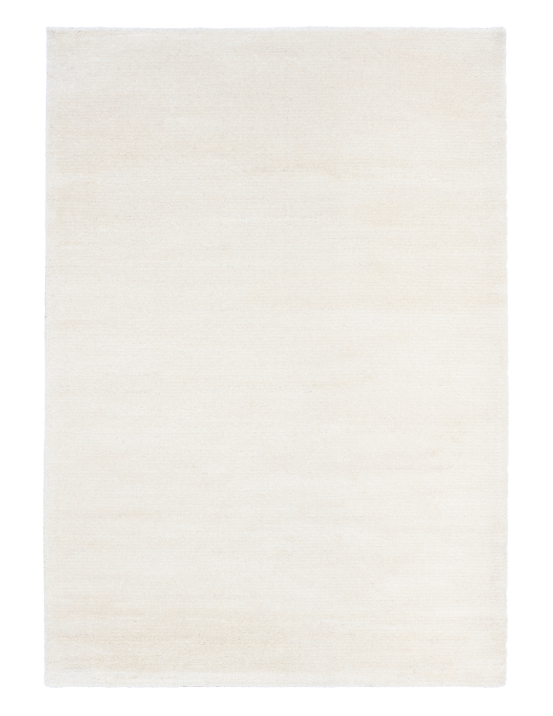 Flat view of a beige area rug with a smooth finish.