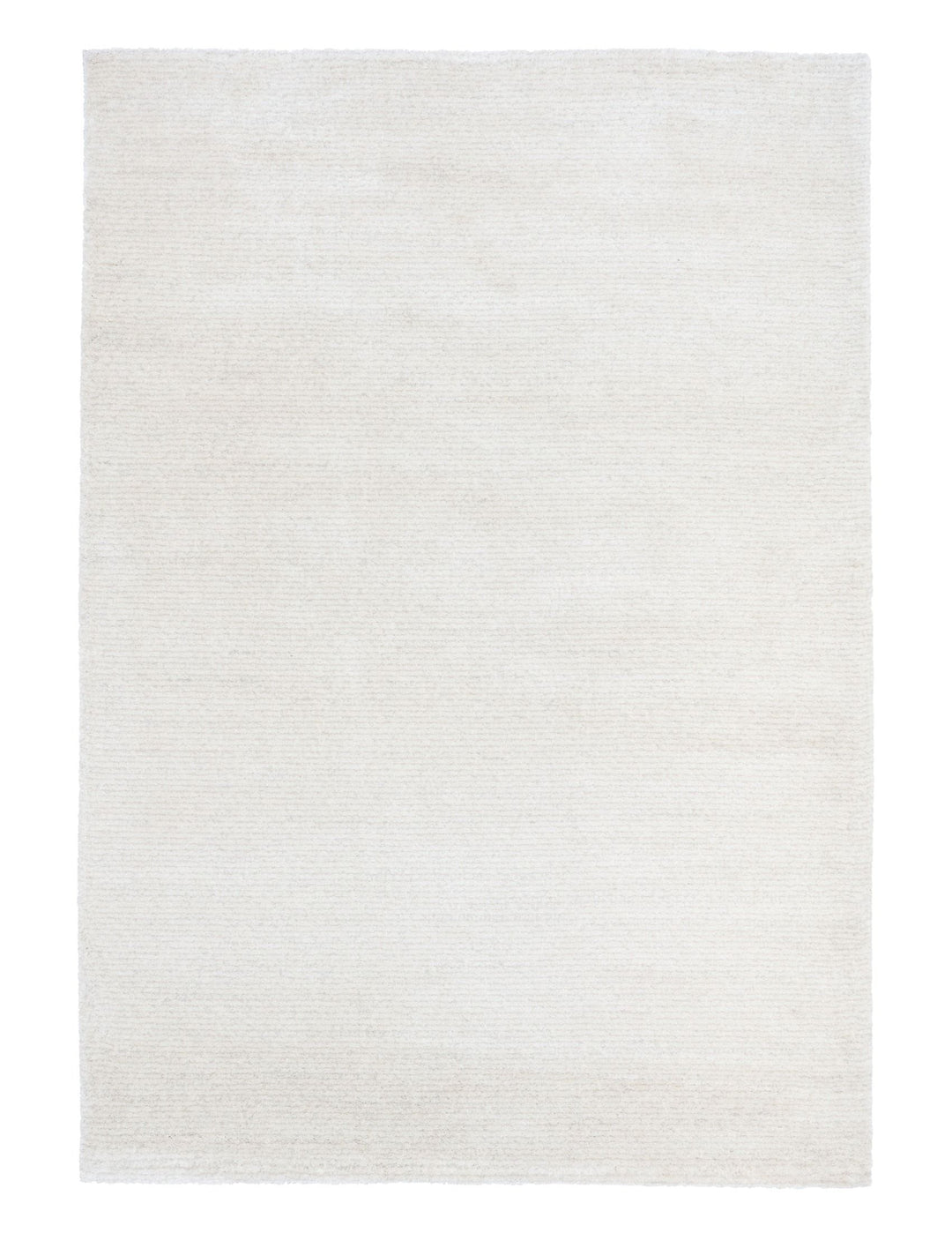Full top view of a slightly brighter beige rug against a white backdrop.