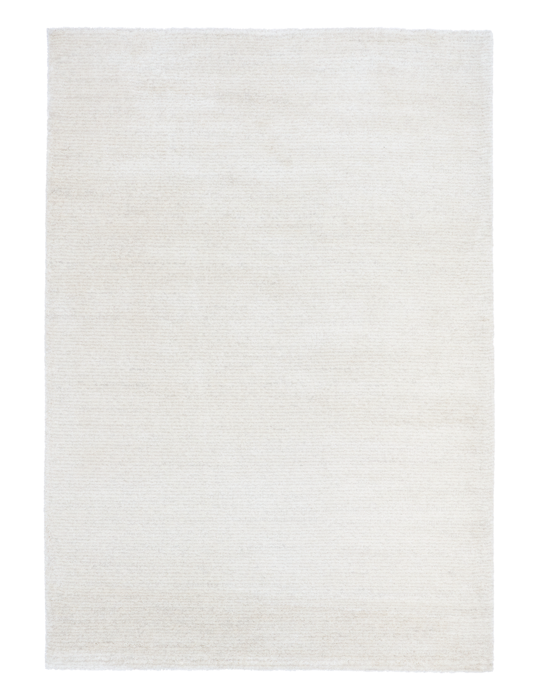 Full top view of a bright beige rug with uniform texture.