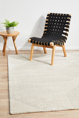 Grey geometric pattern rug in contemporary living room - Mill Park rug store