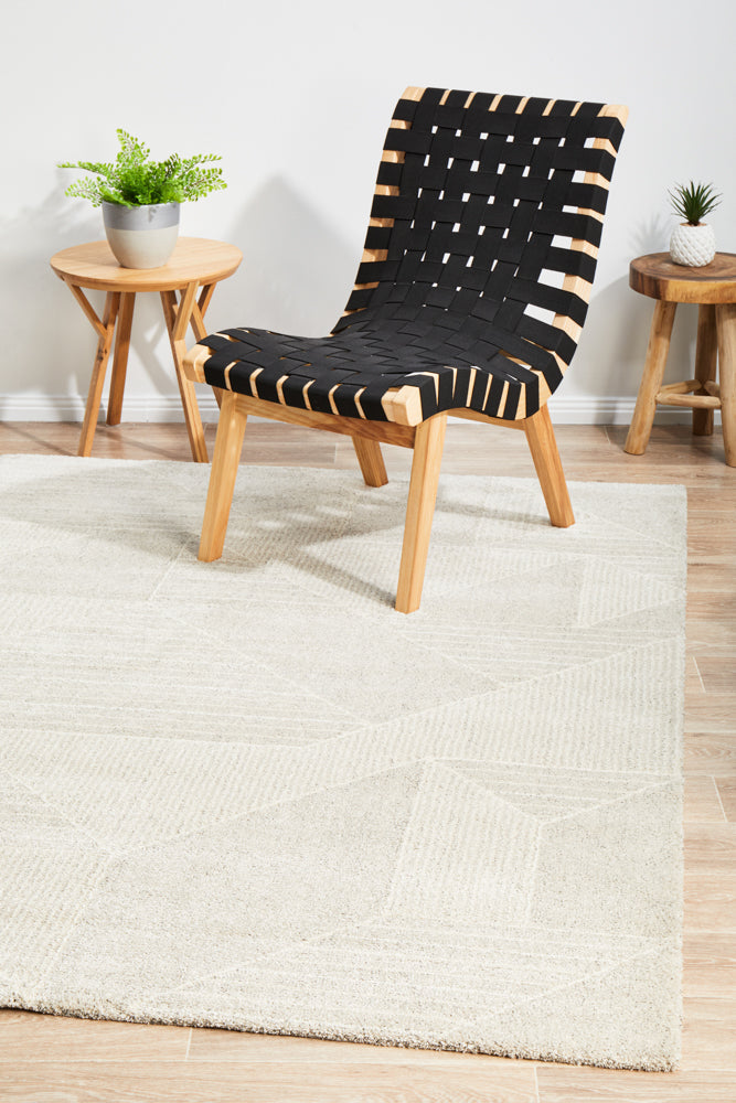 Grey geometric pattern rug in contemporary living room - Mill Park rug store