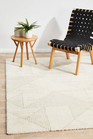 Alpine 822 Natural modern geometric grey designer rug - soft plush texture