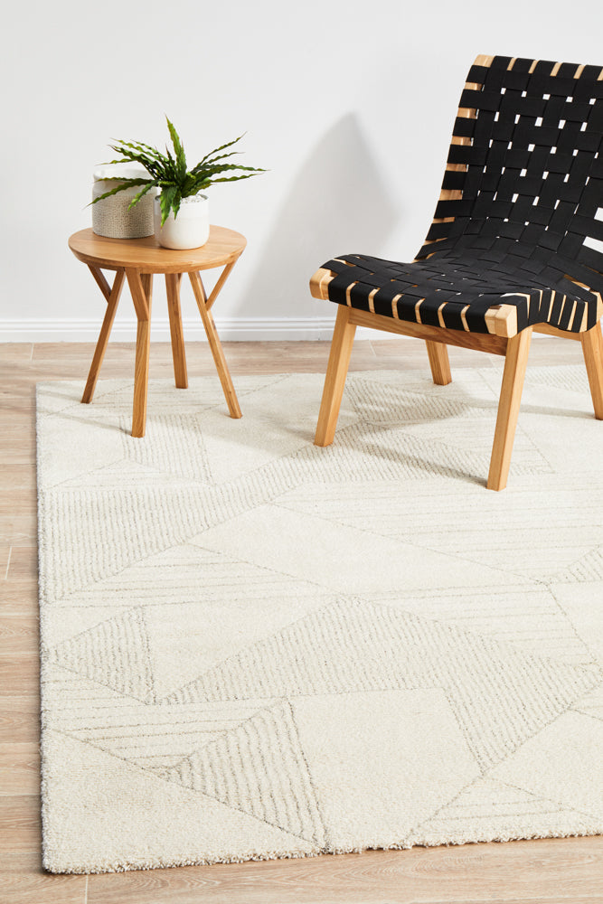 Alpine 822 Natural modern geometric grey designer rug - soft plush texture
