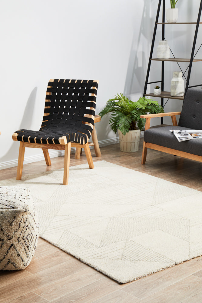 Grey geometric pattern rug in contemporary living room - Mill Park rug store