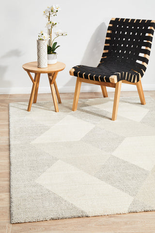 Alpine 833 Stone area rug with geometric design grey tones in contemporary living room