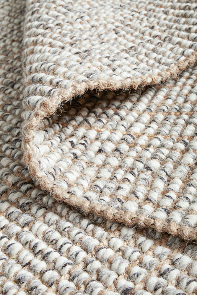 Arabella grey Scandinavian wool jute runner rug in modern Australian hallway with timber floors
