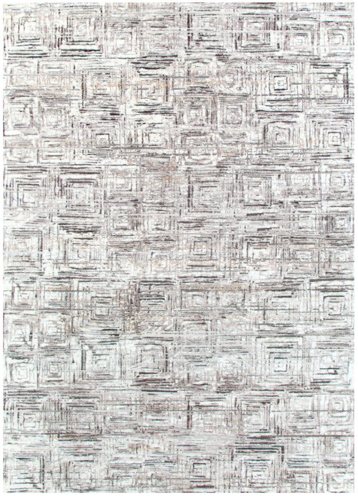 Atina Distressed Geo Squares Grey Rug - AT03