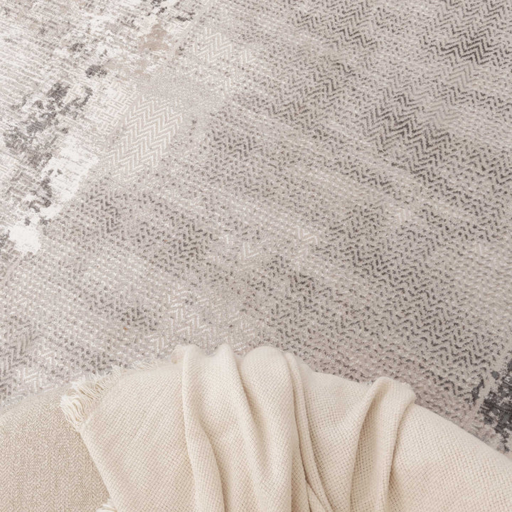 Atina Distressed Border Beige Grey Rug - AT04