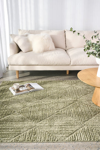 Envy Shilo Green mid shag Rug – Diamond Checker Pattern