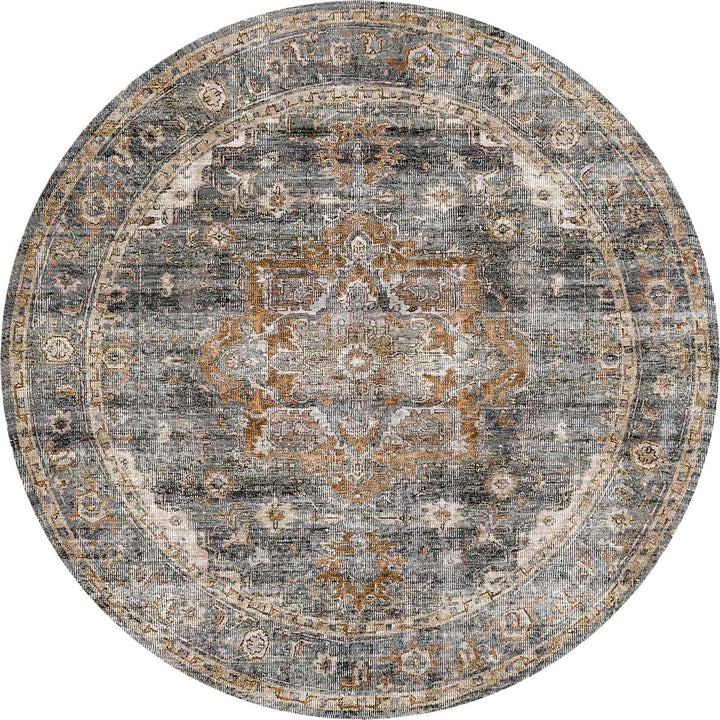 Distressed Vintage Cezanne Rabbit Gray Inca Gold Round Rug - VITAL 2244-04